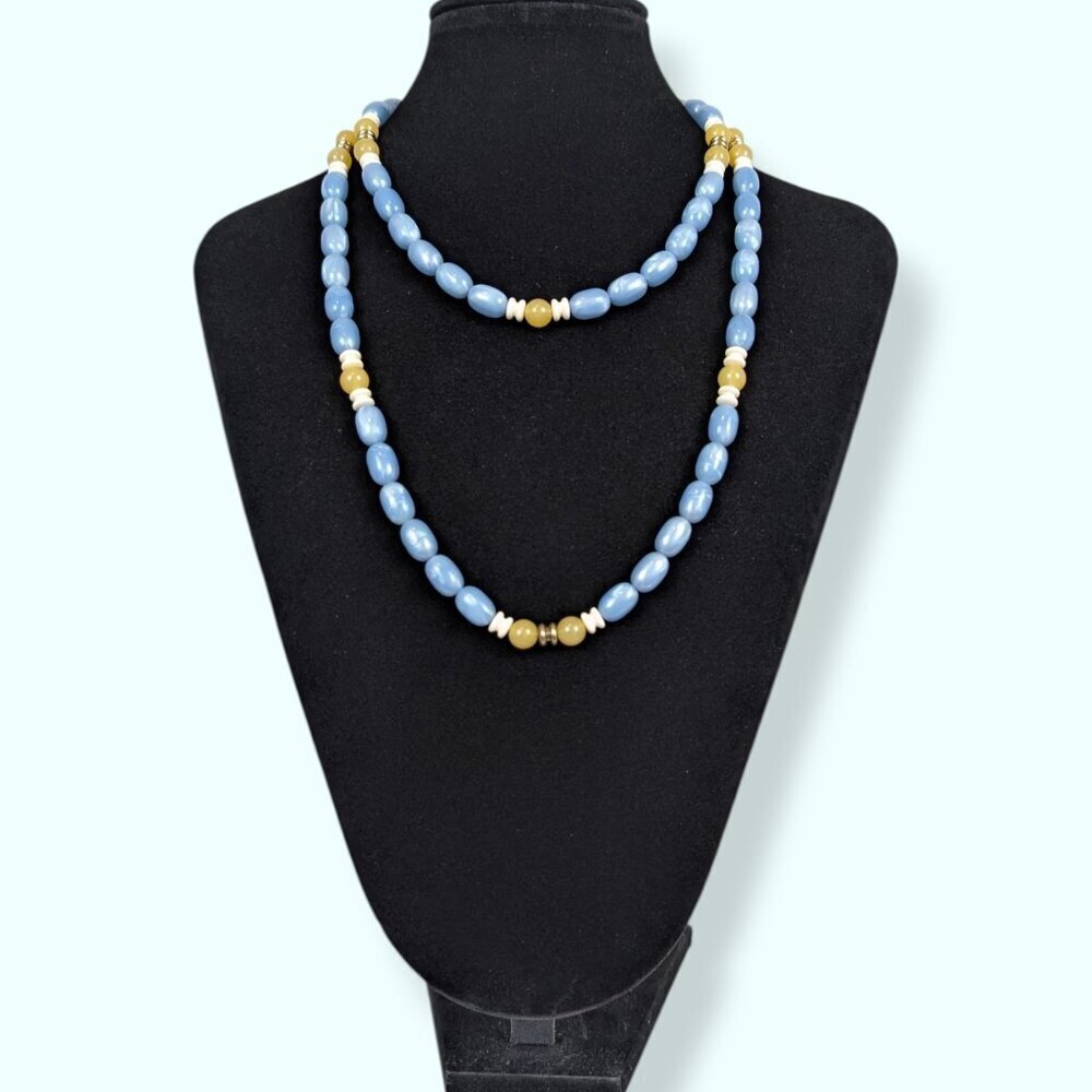 V. Blue & Yellow Lucite Beaded Necklace - Picture 3 of 4